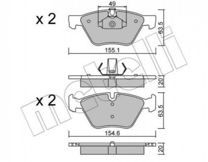 Колодки тормозные (передние) BMW 3 (E90/E91/E92) 07-13/5 (E60/E61) 03-10/X1 (E84) 09-15 Metelli 22-0557-0