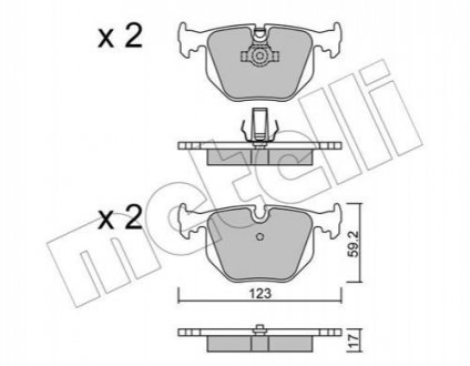 Колодки тормозные (задние) BMW 3 (E46)/5 (E39) 98-07/7 (E38) 94-01/X3 (E83) 04-11/X5 (E53) 00-06 Metelli 22-0560-0 (фото 1)