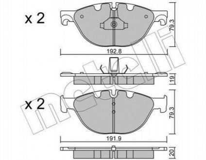 Колодки гальмівні (передні) BMW 5 (F07/F10/F11) 09-17/6 (F06/F13) 11-18/7 (F01/F02/F03/F04) 08-15 Metelli 22-0830-0 (фото 1)