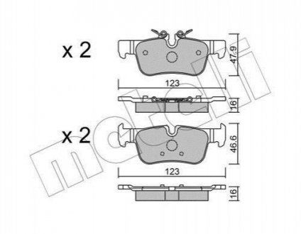 Колодки гальмівні (задні) BMW 1 (F52/F40)/X2 (F39) 17-/2 (F44-F46)/i3 (I01) 13-/X1 (F48)/Mini 14- Metelli 22-1038-0 (фото 1)