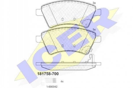 Колодки тормозные (передние) Fiat Sedici 06-14/Suzuki SX4 06- ICER 181758-700