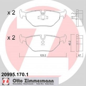Колодки тормозные (задние) BMW 3 (E30/E36/E46) 90-98/ 5 (E34) -97 ZIMMERMANN 20995.170.1