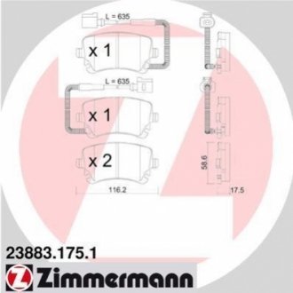 Колодки тормозные (задние) VW Phaeton 02-16 ZIMMERMANN 23883.175.1