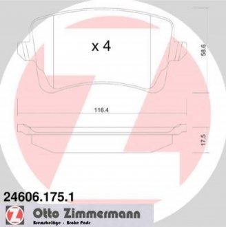 Колодки тормозные (задние) Audi A4/A5/Q5 07- ZIMMERMANN 24606.175.1