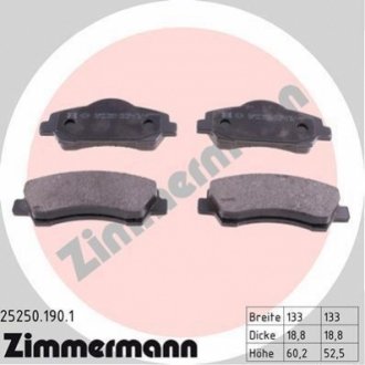 Колодки тормозные (передние) Citroen C4 Cactus 14-/C-Elysee/Peugeot 301 12-/308 II 13- (с аксес.) ZIMMERMANN 25250.190.1