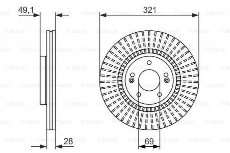 Диск тормозной (передний) Hyundai Santa Fe 06-/Kia Sorento 09- (321x28) BOSCH 0 986 479 786