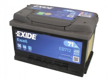 Акумуляторна батарея 71Ah/670A (278x175x175/+R/B13) Excell EXIDE EB712 (фото 1)