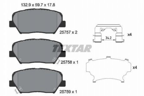 Колодки тормозные (передние) Hyundai Santa Fe 10-/Creta 16-/Grandeur 11-/Kia Sorento 09-/Carens 13- TEXTAR 2575701