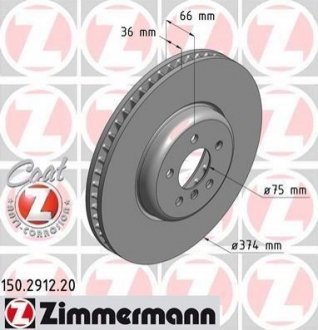 Диск тормозной (передний) BMW 5/6/7 09- (374x36) (L) ZIMMERMANN 150.2912.20