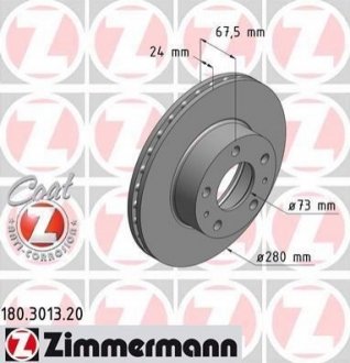 Диск тормозной (передний) Citroen Jumper/Fiat Ducato/Peugeot Boxer 1.4t 94- (280x24) ZIMMERMANN 180.3013.20