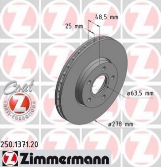 Диск тормозной (передний) Ford C-Max 07-/Focus 04-/Volvo C30/S40/V50 04-12 (278x25) ZIMMERMANN 250.1371.20