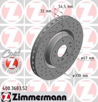 Диск тормозной (передний) MB M-class (W166) 11-15/ GLE (W166) 15- (330x32) ZIMMERMANN 400.3683.52