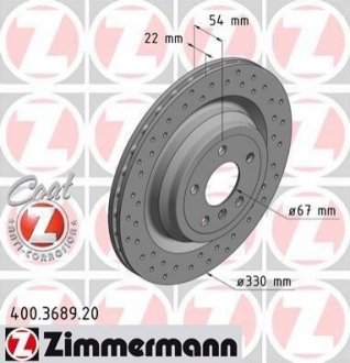 Диск тормозной (задний) MB M-class (W166) 11-16/GLE (W166) 15-18 (330x22) ZIMMERMANN 400.3689.20