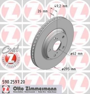 Диск тормозной (передний) Toyota Auris 07-/Avensis 09- (295x26) ZIMMERMANN 590.2597.20