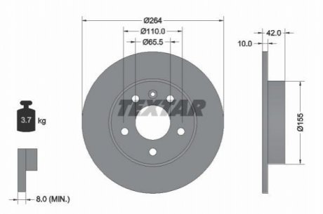 Диск тормозной (задний) Opel Astra G/H 98-/Meriva A/B 03-/Zafira A/B 99- (264x10) TEXTAR 92092103 (фото 1)