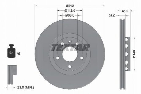 Диск тормозной (передний) Audi A4/A6 97-09/Skoda Superb 02-08/VW Passat 98-05 (312х25) TEXTAR 92106105