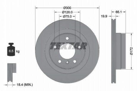 Диск тормозной (задний) BMW 1 (F20/F21)/ 3 (F30/F31)/ 4 (F32/F36) 11- (300x19.9) TEXTAR 92133003
