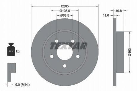 Диск тормозной (задний) Ford C-Max 07-10/Focus 04- (265x11) TEXTAR 92133703 (фото 1)