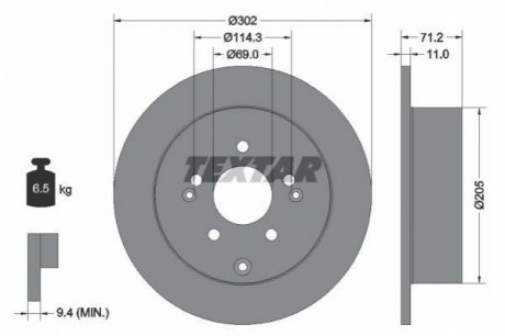 Диск тормозной (задний) Hyundai Santa Fe I/II 04-09 (302x11) TEXTAR 92166103 (фото 1)