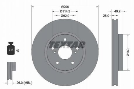 Диск тормозной (передний) Lexus IS/Toyota Crown 09- (296x28) TEXTAR 92174303 (фото 1)
