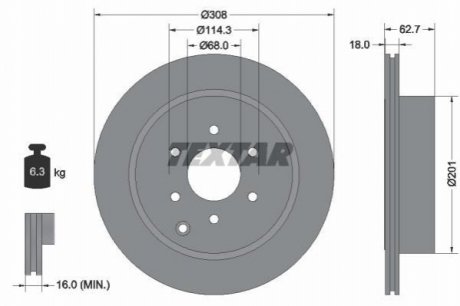 Диск тормозной (задний) Nissan Pathfinder 04- (308x18) TEXTAR 92181603 (фото 1)