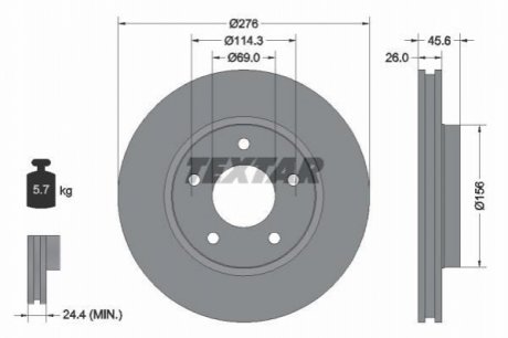 Диск тормозной (передний) Mitsubishi Lancer 08- (276x26) TEXTAR 92197403 (фото 1)