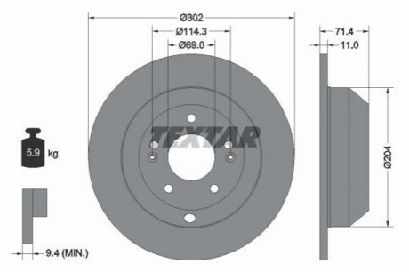 Диск тормозной (задний) Hyundai Santa Fe/Kia Sorento 10- (302x11) TEXTAR 92223403 (фото 1)
