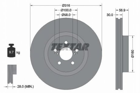 Диск тормозной (передний) Subaru Forester/Legacy/Outback 03- (316x30) TEXTAR 92236503 (фото 1)