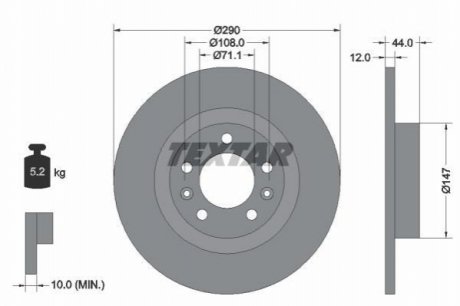 Диск тормозной (задний) Peugeot 508 10- (290x12) TEXTAR 92238003 (фото 1)