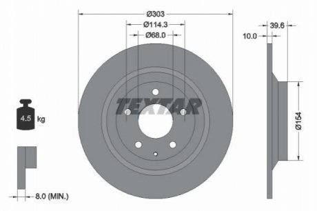 Диск гальмівний (задній) Mazda CX-5 11-/CX-8/ CX-30 18- (303x10) PRO TEXTAR 92242703