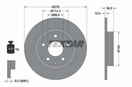 Диск тормозной (задний) Mazda 6 12- (278x10) TEXTAR 92254703 (фото 1)