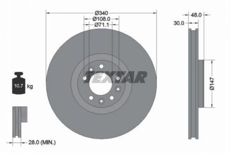 Диск тормозной (передний) Citroen C5/C6/Peugeot 407/508 04- (340x30) TEXTAR 92256003 (фото 1)