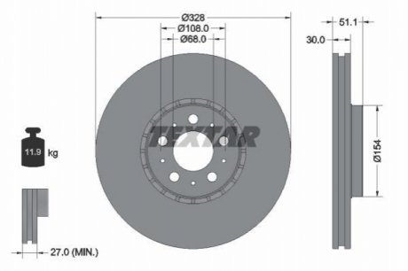 Диск тормозной (передний) Volvo XC90 02-15 (328x30) TEXTAR 92284105 (фото 1)