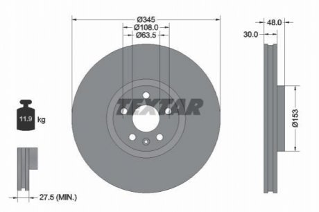 Диск тормозной (передний) Volvo S60 III/S90 II/V60 II/ XC90 II 16- (345x30) TEXTAR 92289805 (фото 1)