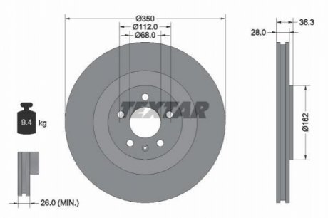 Диск тормозной (задний) Audi A6/A7/A8/Q7/Q8 15- (350x28) TEXTAR 92290405