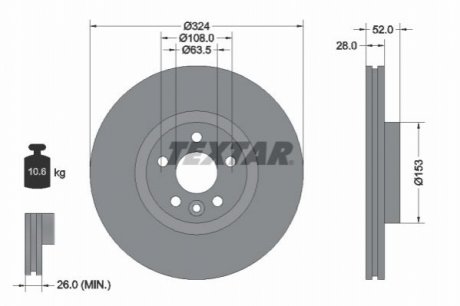 Диск тормозной (передний) Volvo XC 60 08-17 (324x28) TEXTAR 92293205