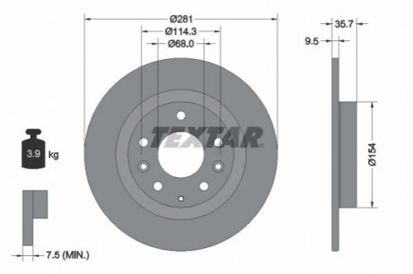 Диск тормозной (задний) Mazda CX-3 1.5/2.0 16V 15- (280x9.5) TEXTAR 92293703 (фото 1)
