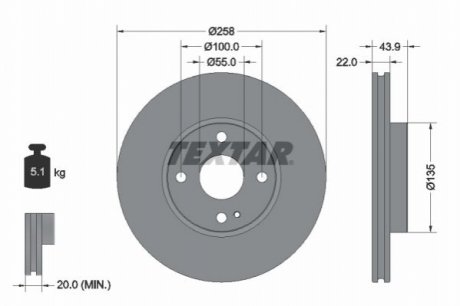 Диск тормозной (передний) Mazda 2 14-/MX-5 15- (258x22) TEXTAR 92300903
