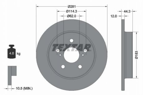 Диск тормозной (задний) Toyota Camry 2.0-3.5 16V 17- (281x12) TEXTAR 92301403