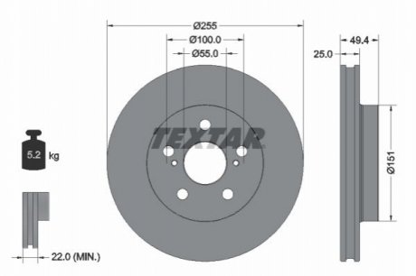 Диск тормозной (передний) Toyota Prius 1.8 Hybrid 15- (255x25) TEXTAR 92301703 (фото 1)