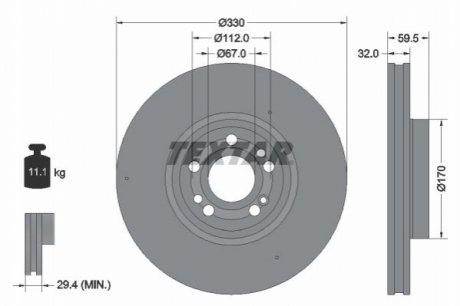 Диск тормозной (передний) MB GLE (V167) 18- (330x32) TEXTAR 92307105 (фото 1)