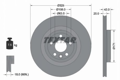 Диск гальмівний (задній) Land Rover Discovery Sport 14-/ Range Rover Velar 17- (325x20) PRO+ TEXTAR 92314305 (фото 1)