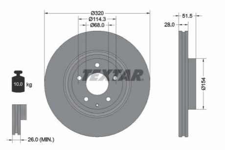 Диск тормозной (передний) Mazda 6/CX-5/CX-9 17- (320x28) TEXTAR 92315203 (фото 1)