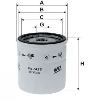 Фильтр масляный Opel 85- (benzin) WIX FILTERS WL7428 (фото 1)