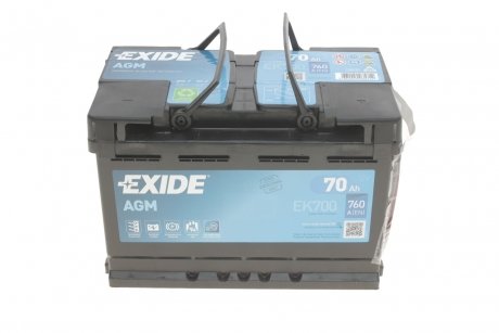 Акумулятор 70Ah-12v AGM (278х175х190), R, EN760 EXIDE EK700 (фото 1)