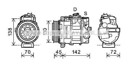 Компрессор кондиционера MB C-class (W203/S203)/M-class (W163)/S-class (W220) 97- AVA COOLING MSAK615