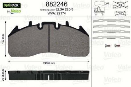 Колодки тормозные Renault Trucks C-serie/K-serie/Midlum 06- (249.5x/109.7) Valeo 882246