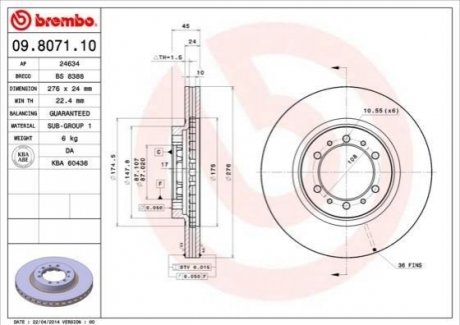 Гальмівний диск вентильований BREMBO 09.8071.10 (фото 1)