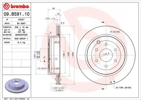 Диск тормозной (задний) Nissan Pathfinder 04- (308x18) BREMBO 09.B591.10