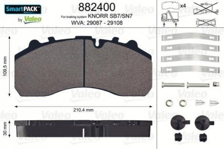 Колодки тормозные (передние/задние) MB Atego 98-04/Actros 96-/DAF 97-/MAN 00-/Scania 95-/Iveco 93- Valeo 882400 (фото 1)